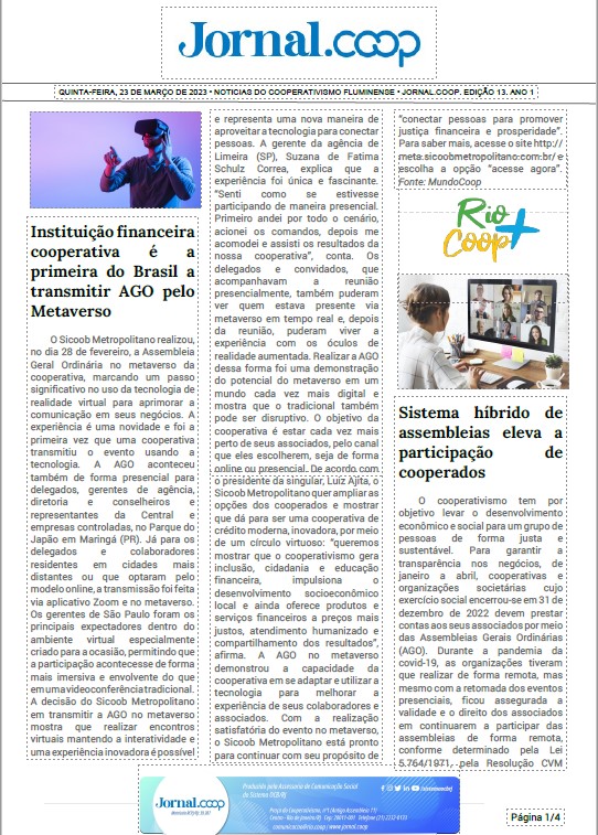 Jornal.Coop – Edição 13 – Ano 1 – 23 de março de 2023