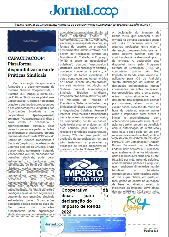 Jornal.Coop – Edição 14 – Ano 1 – 24 de março de 2023