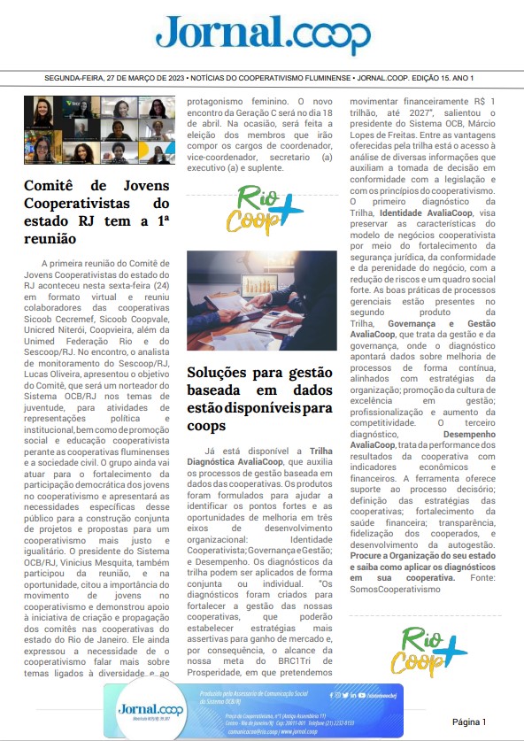 Jornal.Coop – Edição 15 – Ano 1 – 27 de março de 2023