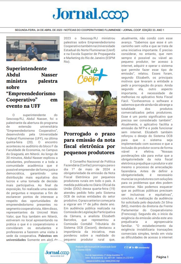 Jornal.Coop – Edição 33 – Ano 1 – 24 de abril de 2023