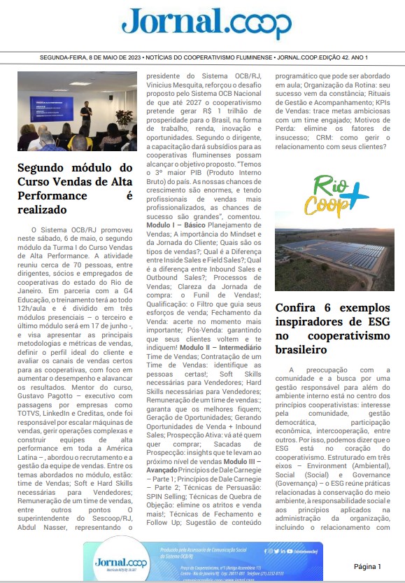 Jornal.Coop – Edição 42 – Ano 1 – 8 de maio de 2023