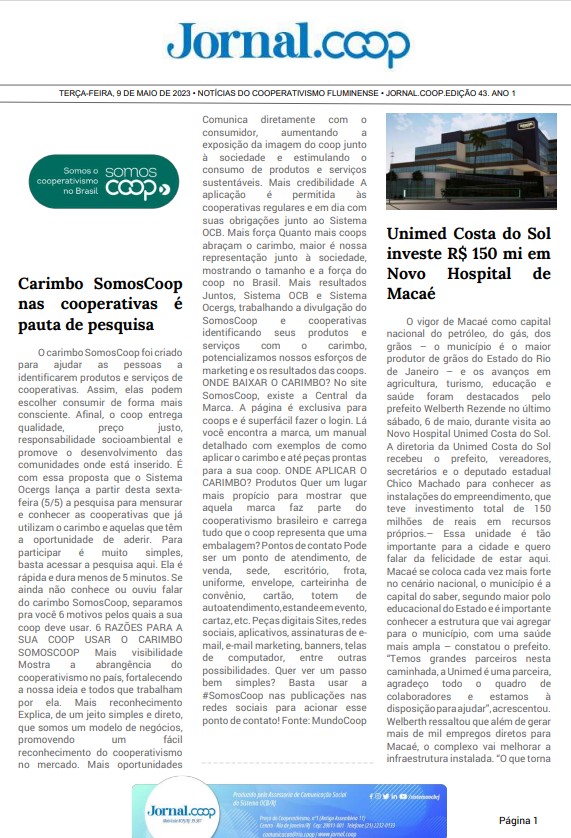 Jornal.Coop – Edição 43 – Ano 1 – 9 de maio de 2023