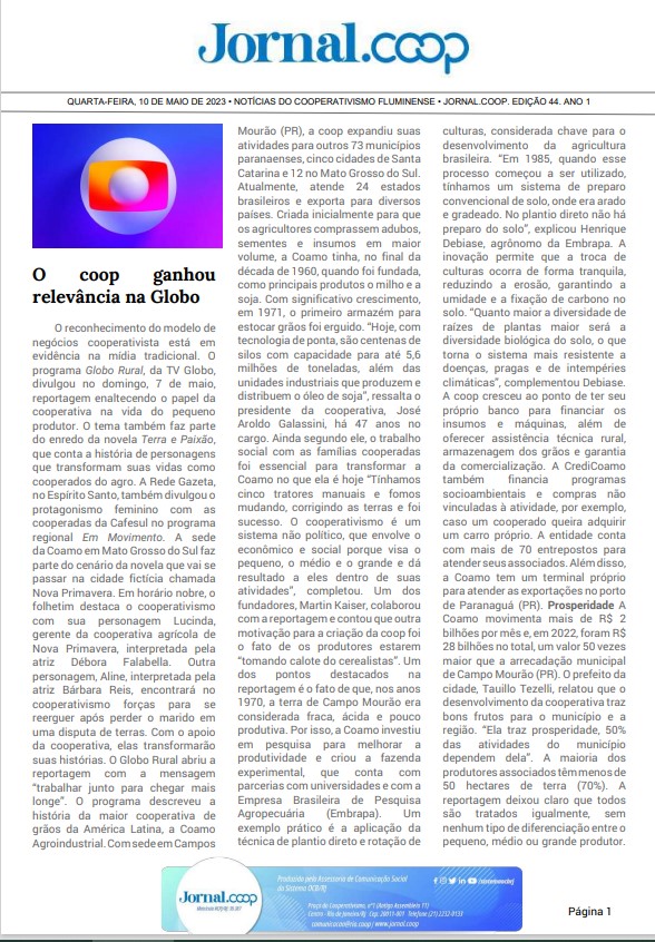 Jornal.Coop – Edição 44 – Ano 1 – 10 de maio de 2023