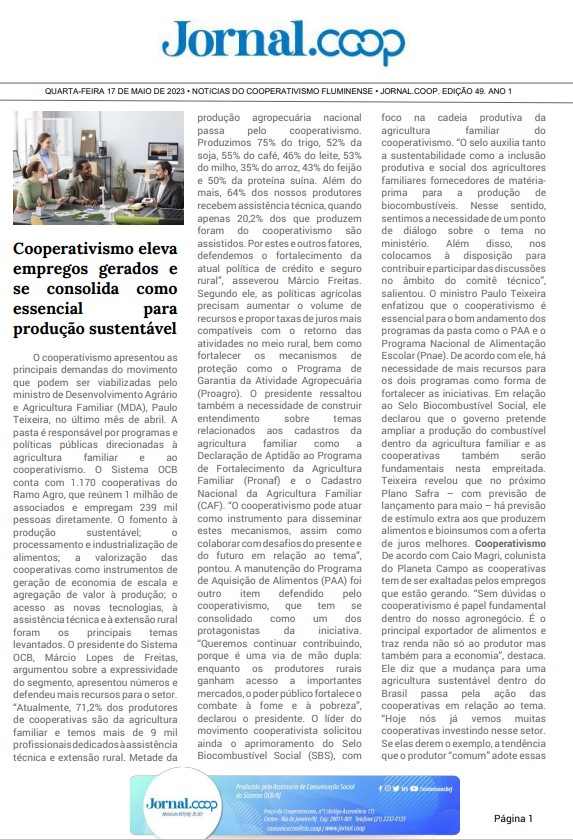 Jornal.Coop – Edição 49 – Ano 1 – 17 de maio de 2023