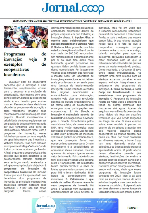 Jornal.Coop – Edição 51 – Ano 1 – 19 de maio de 2023