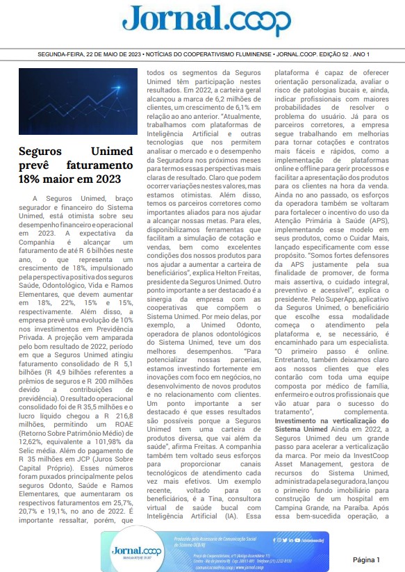 Jornal.Coop – Edição 52 – Ano 1 – 22 de maio de 2023