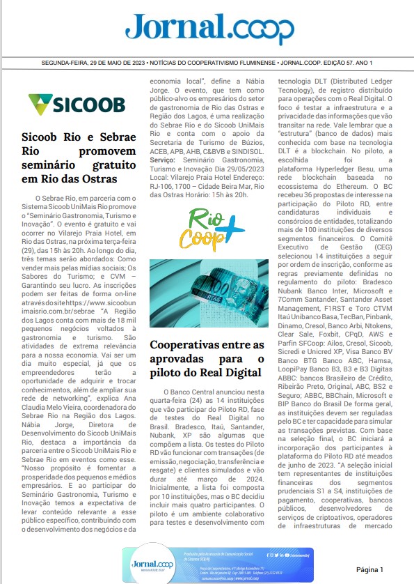 Jornal.Coop – Edição 57 – Ano 1 – 29 de maio de 2023