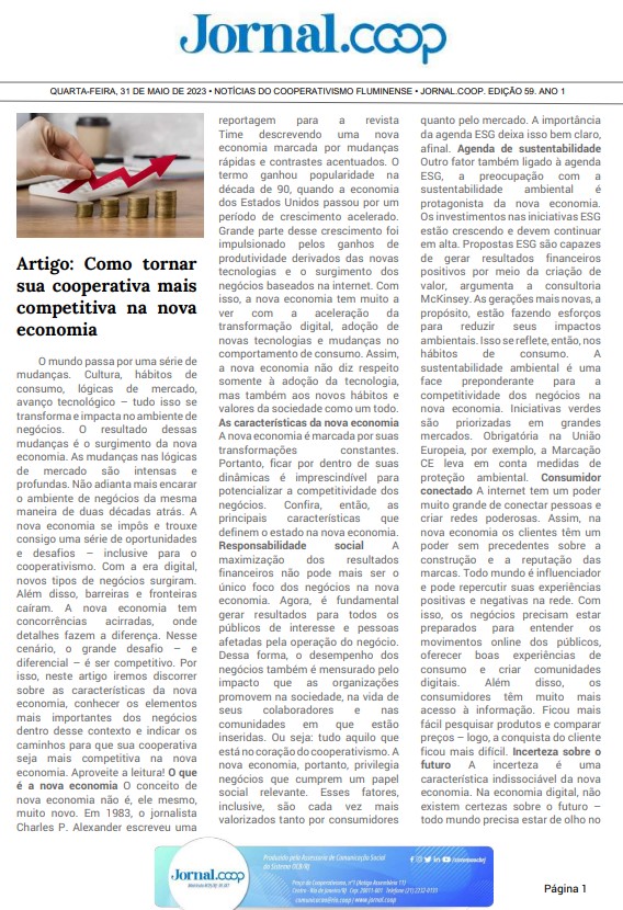 Jornal.Coop – Edição 59 – Ano 1 – 31 de maio de 2023