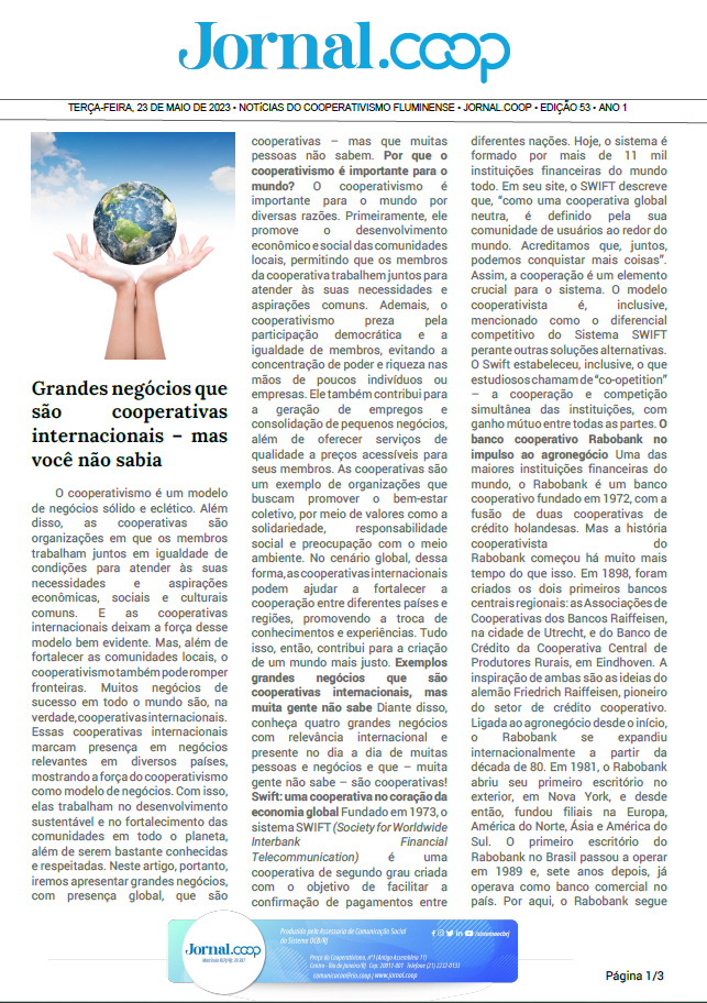 Jornal.Coop – Edição 53 – Ano 1 – 23 de maio de 2023