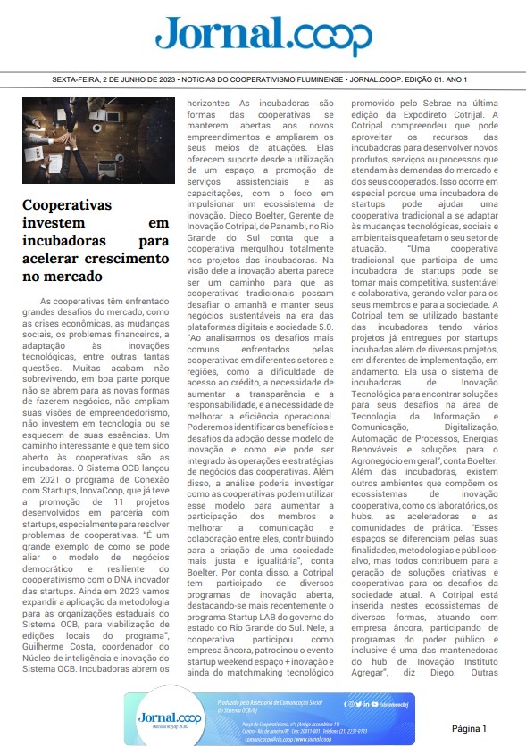 Jornal.Coop – Edição 61 – Ano 1 – 2 de junho de 2023