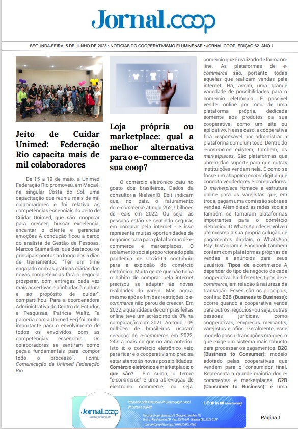 Jornal.Coop – Edição 62 – Ano 1 – 5 de junho de 2023