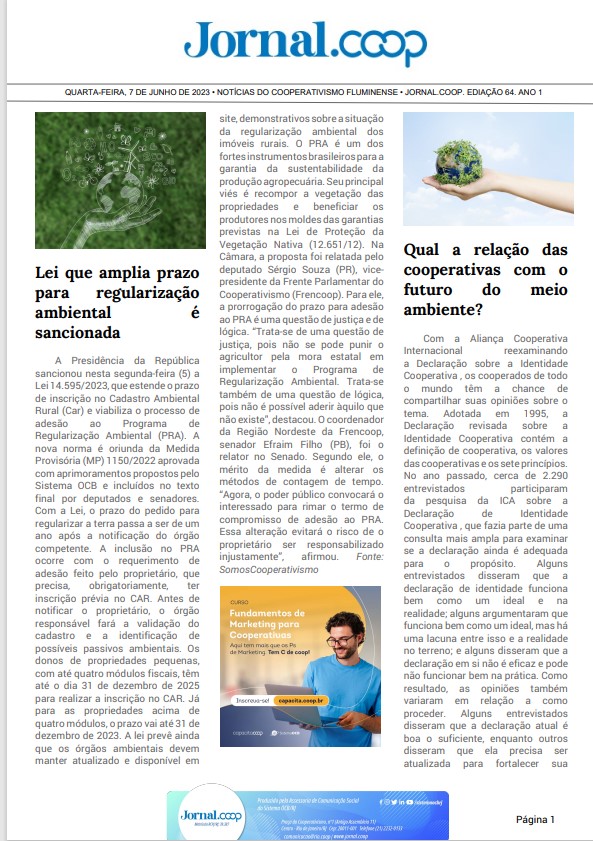 Jornal.Coop – Edição 64 – Ano 1 – 7 de junho de 2023
