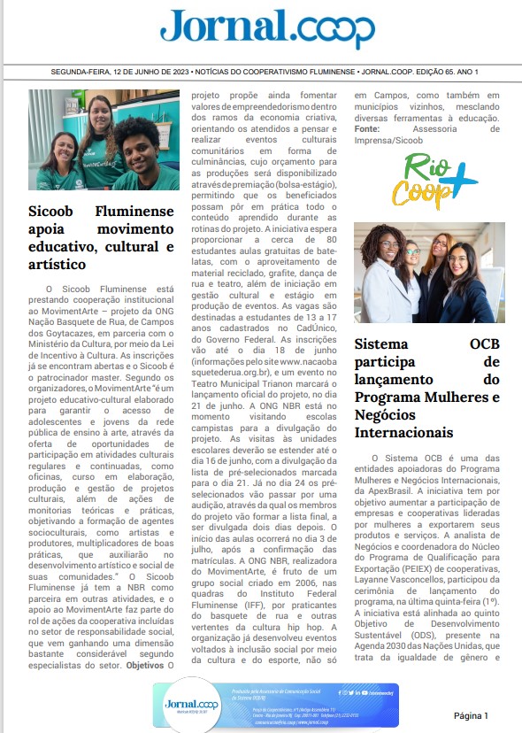 Jornal.Coop – Edição 65 – Ano 1 – 12 de junho de 2023