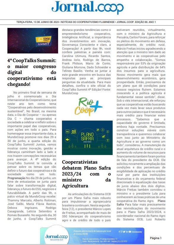 Jornal.Coop – Edição 66 – Ano 1 – 13 de junho de 2023