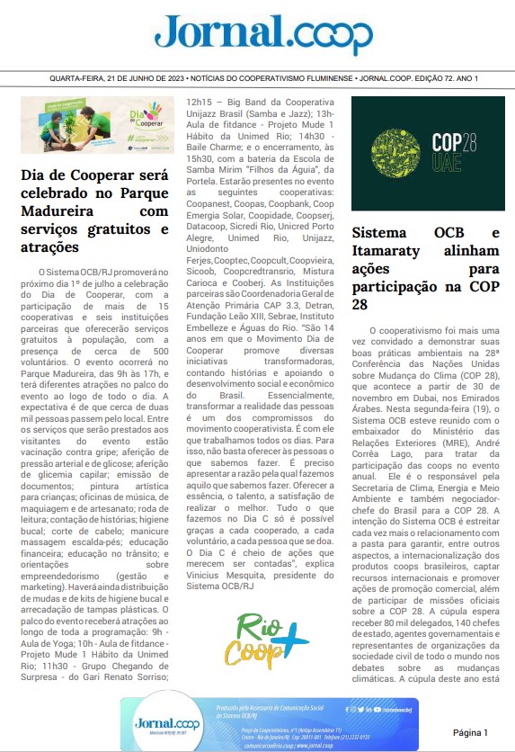 Jornal.Coop – Edição 72 – Ano 1 – 21 de junho de 2023