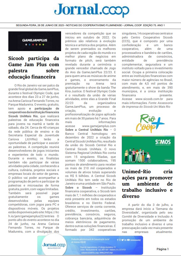 Jornal.Coop – Edição 75 – Ano 1 – 26 de junho de 2023
