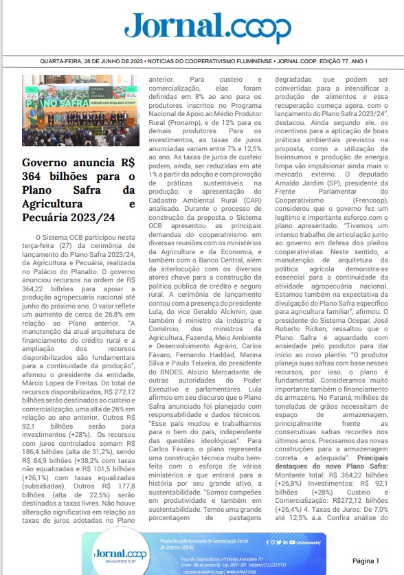 Jornal.Coop – Edição 77 – Ano 1 – 28 de junho de 2023