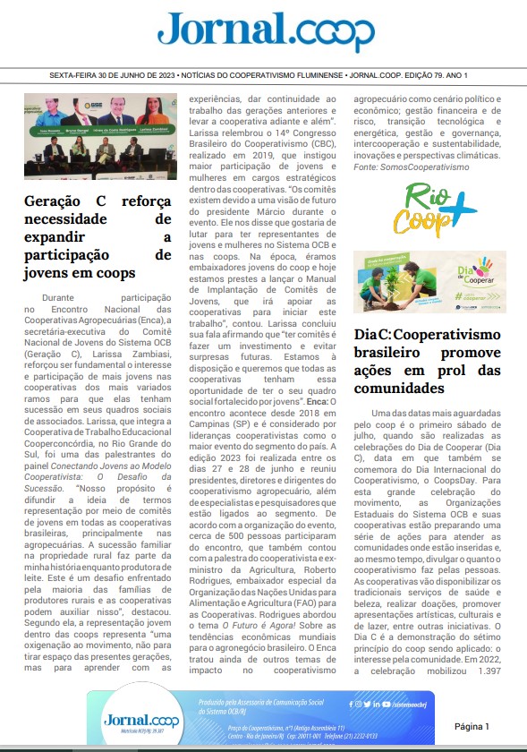 Jornal.Coop – Edição 79 – Ano 1 – 30 de junho de 2023