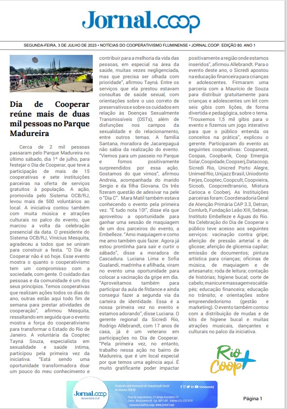 Jornal.Coop – Edição 80 – Ano 1 – 3 de julho de 2023