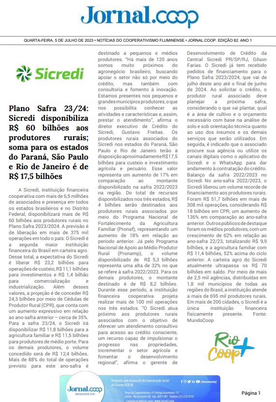 Jornal.Coop – Edição 82 – Ano 1 – 5 de julho de 2023