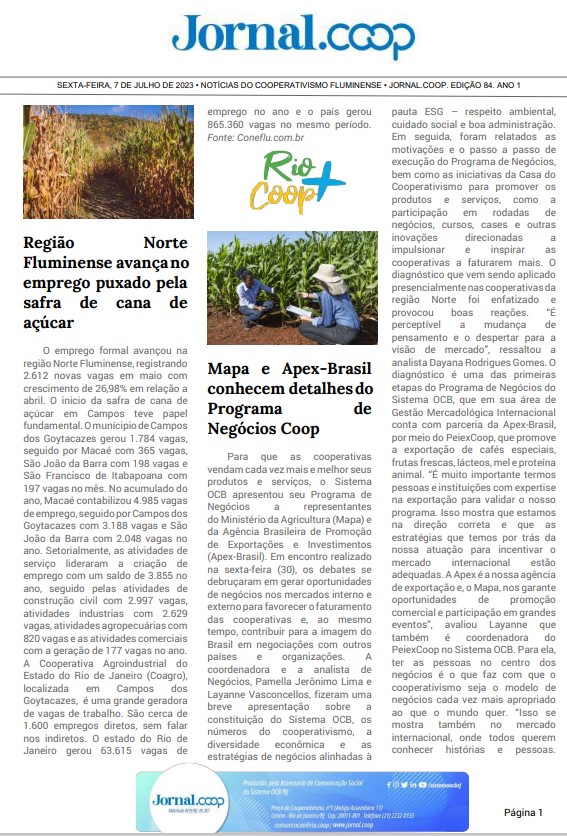 Jornal.Coop – Edição 84 – Ano 1 – 7 de julho de 2023