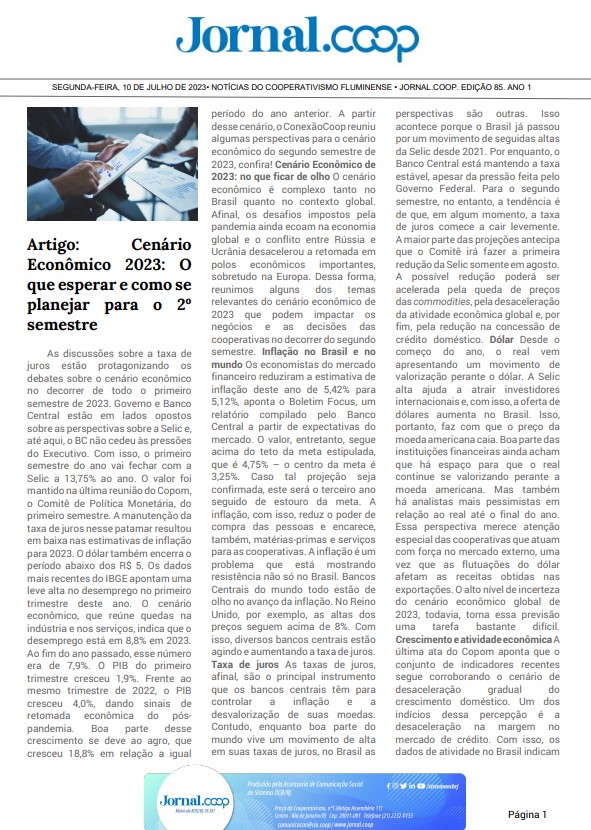 Jornal.Coop – Edição 85– Ano 1 – 10 de julho de 2023