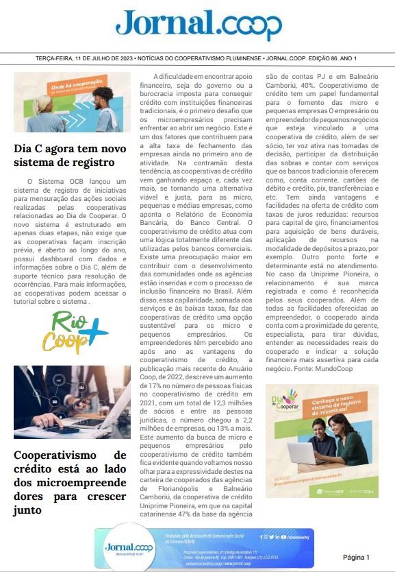 Jornal.Coop – Edição 86– Ano 1 – 11 de julho de 2023