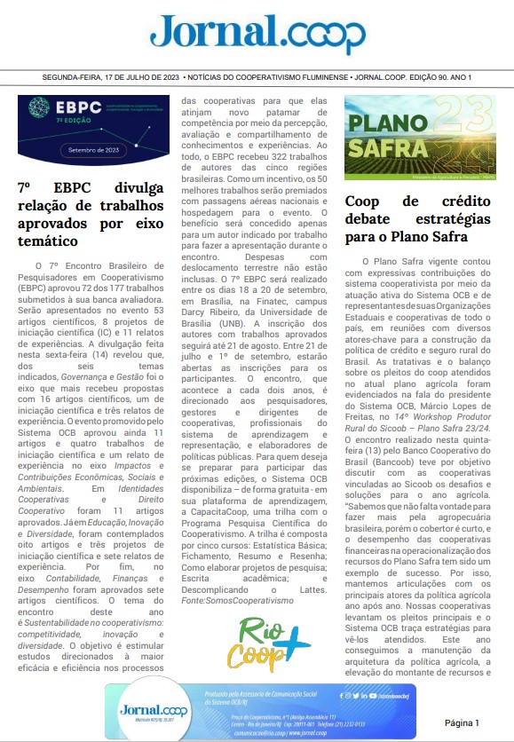 Jornal.Coop – Edição 90– Ano 1 – 17 de julho de 2023