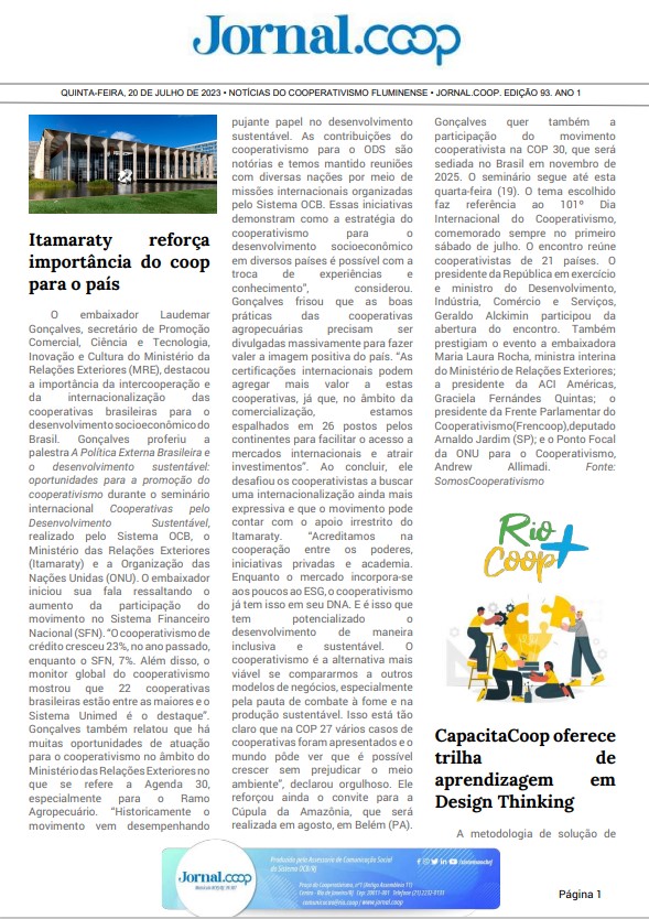 Jornal.Coop – Edição 93– Ano 1 – 20 de julho de 2023