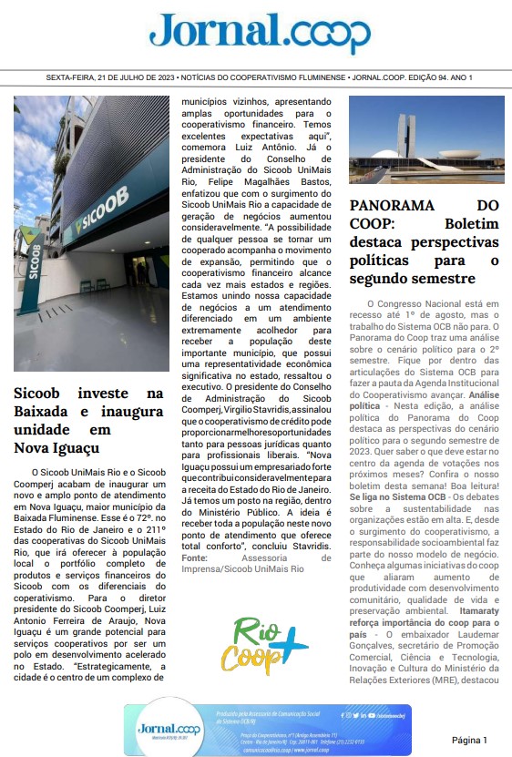 Jornal.Coop – Edição 94– Ano 1 – 21 de julho de 2023
