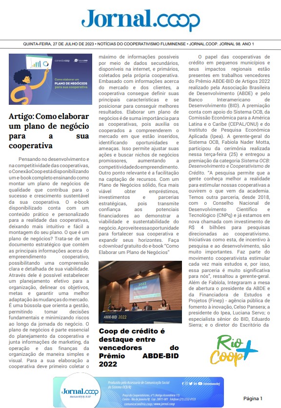 Jornal.Coop – Edição 98– Ano 1 – 27 de julho de 2023