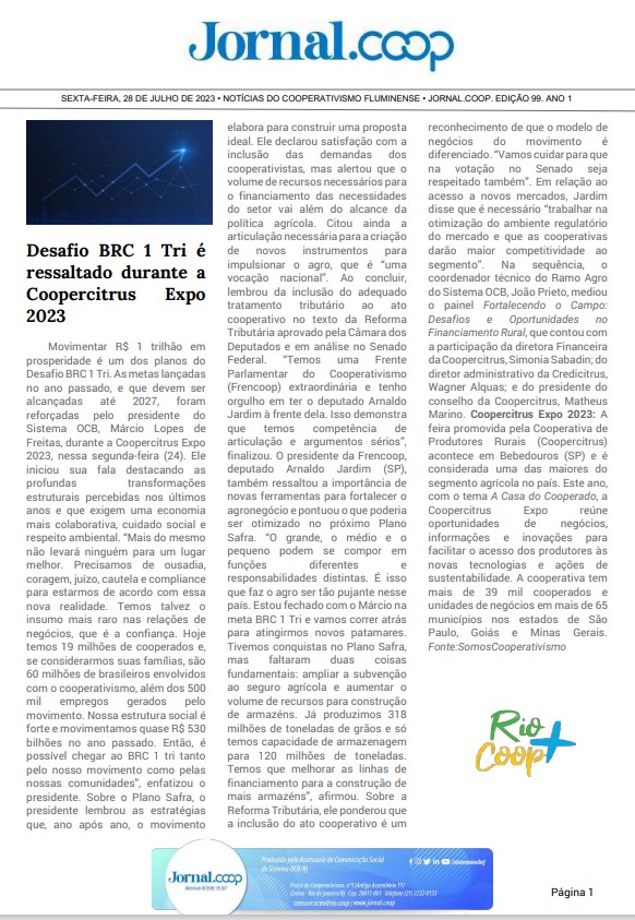 Jornal.Coop – Edição 99– Ano 1 – 28 de julho de 2023