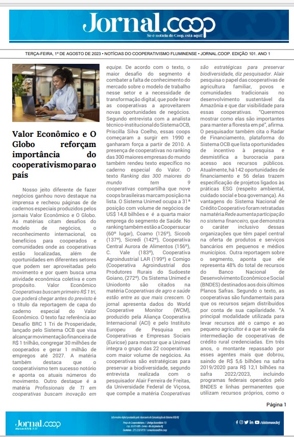Jornal.Coop – Edição 101 – Ano 1 – 1º de agosto de 2023