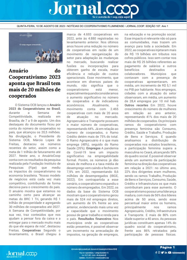 Jornal.Coop – Edição 107 – Ano 1 – 10 de agosto de 2023