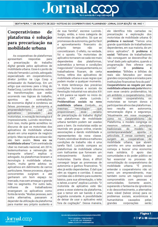 Jornal.Coop – Edição 108 – Ano 1 – 11 de agosto de 2023
