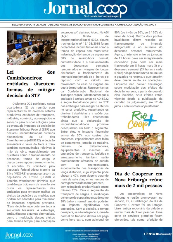 Jornal.Coop – Edição 109– Ano 1 – 14 de agosto de 2023