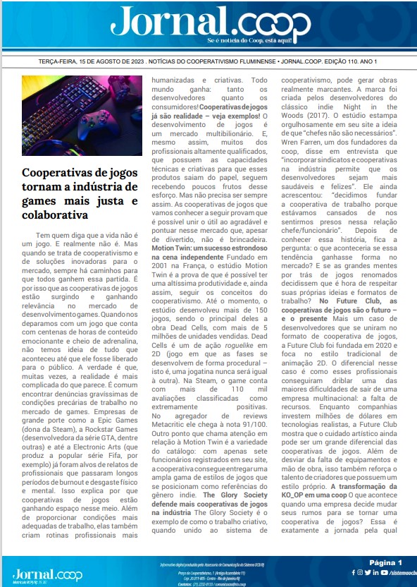 Jornal.Coop – Edição 110– Ano 1 – 15 de agosto de 2023