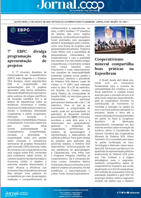 Jornal.Coop – Edição 122– Ano 1 – 31 de agosto de 2023