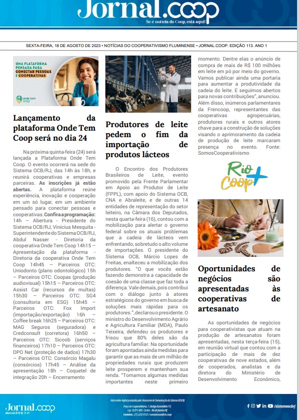 Jornal.Coop – Edição 113– Ano 1 – 18 de agosto de 2023