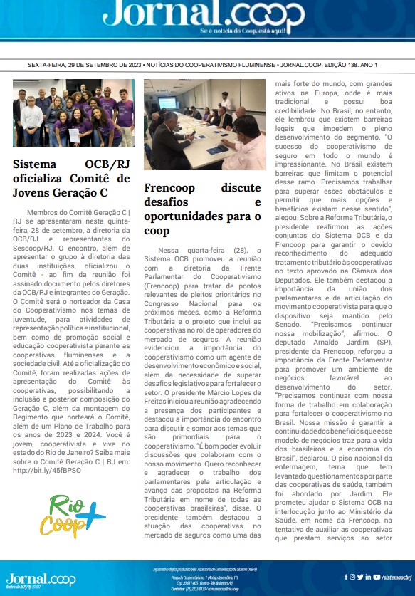 Jornal.Coop – Edição 138– Ano 1 – 29 de setembro de 2023