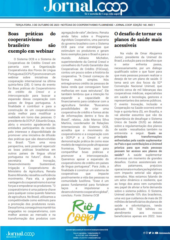 Jornal.Coop – Edição 140– Ano 1 – 3 de outubro de 2023