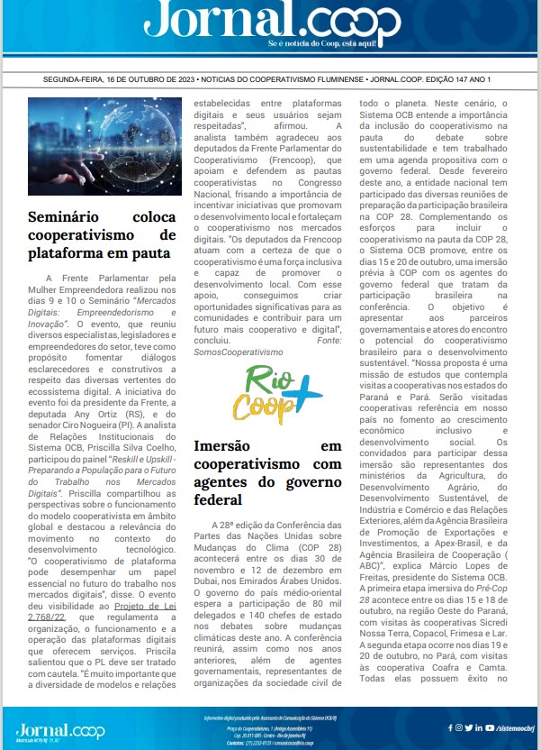 Jornal.Coop – Edição 147– Ano 1 – 16 de outubro de 2023