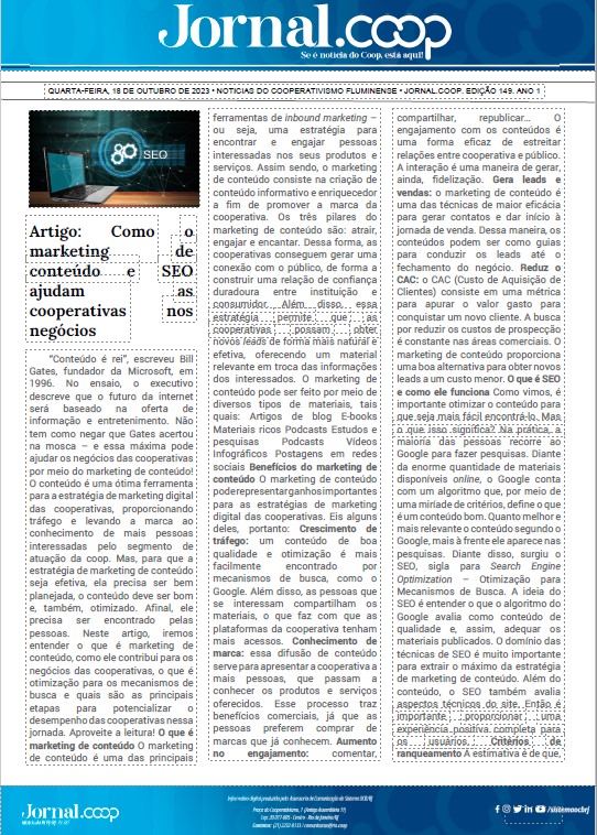 Jornal.Coop – Edição 149– Ano 1 – 18 de outubro de 2023