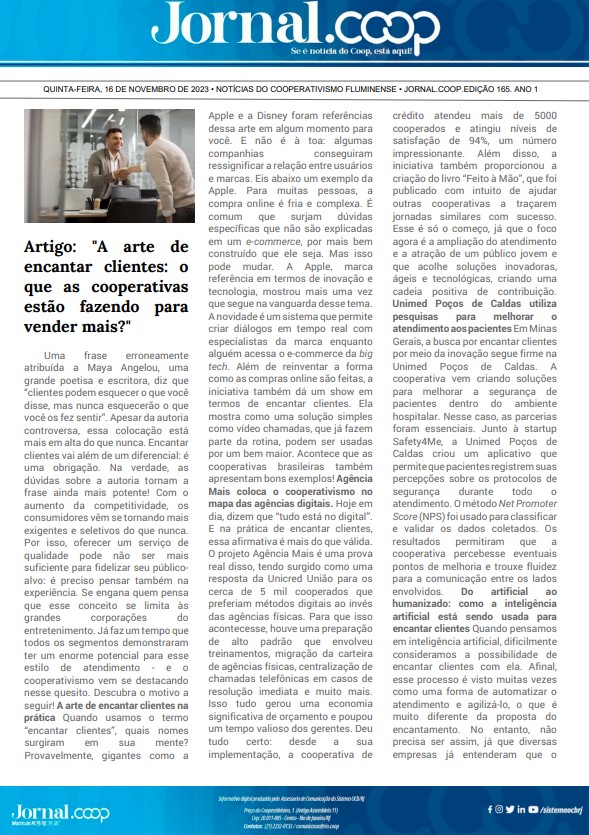 Jornal.Coop – Edição 165– Ano 1 – 16 de novembro de 2023