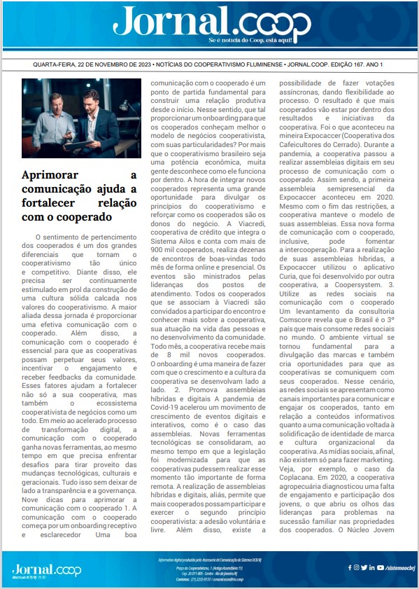 Jornal.Coop – Edição 167– Ano 1 – 22 de novembro de 2023