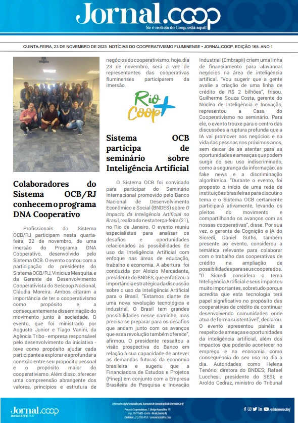 Jornal.Coop – Edição 168– Ano 1 – 23 de novembro de 2023