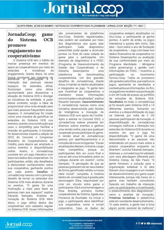 Jornal.Coop – Edição 171– Ano 1 – 30 de novembro de 2023