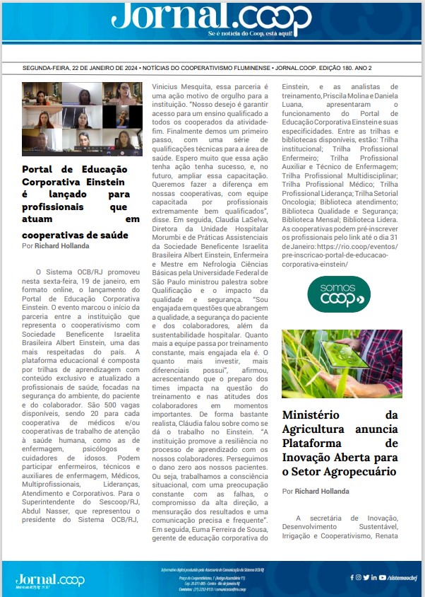 Jornal.Coop – Edição 180 – Ano 2 – 22 de Janeiro de 2024