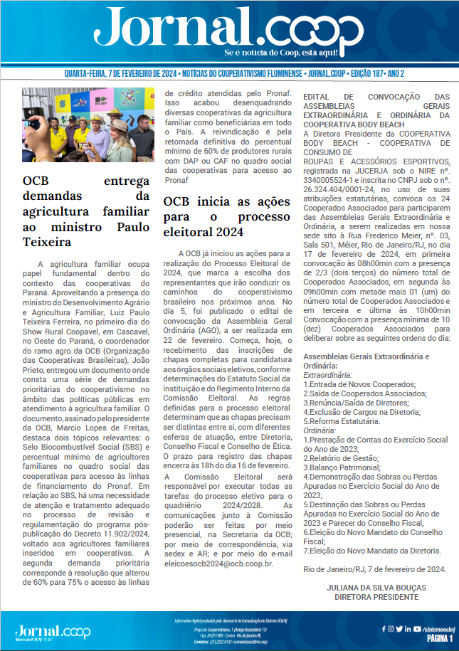 Jornal.Coop – Edição 187 – Ano 2 – 7 de Fevereiro de 2024