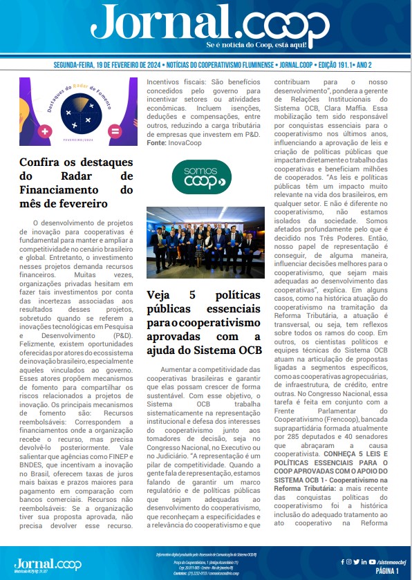 Jornal.Coop – Edição 191.1 – Ano 2 – 19 de Fevereiro de 2024